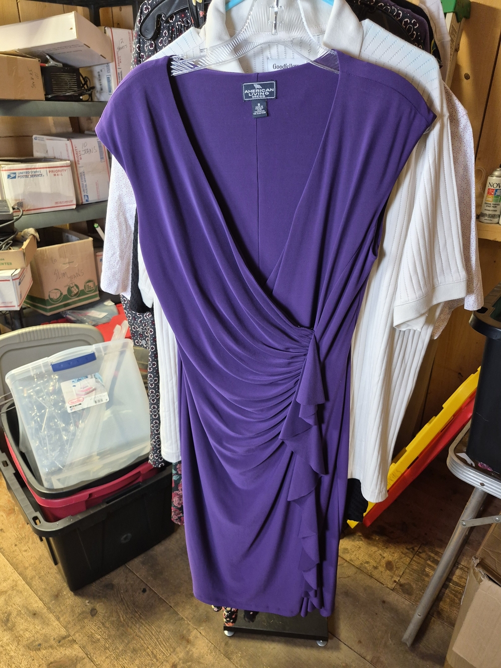 American Living Purple Ruched Wrap-Front Dress Bin 55